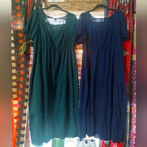 2 SHEIN Plus Square Neck Puff Sleeve Ruffle Hem Dress